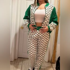 Urban Outfitters Green and Black Patterned Track Suit ( SET )